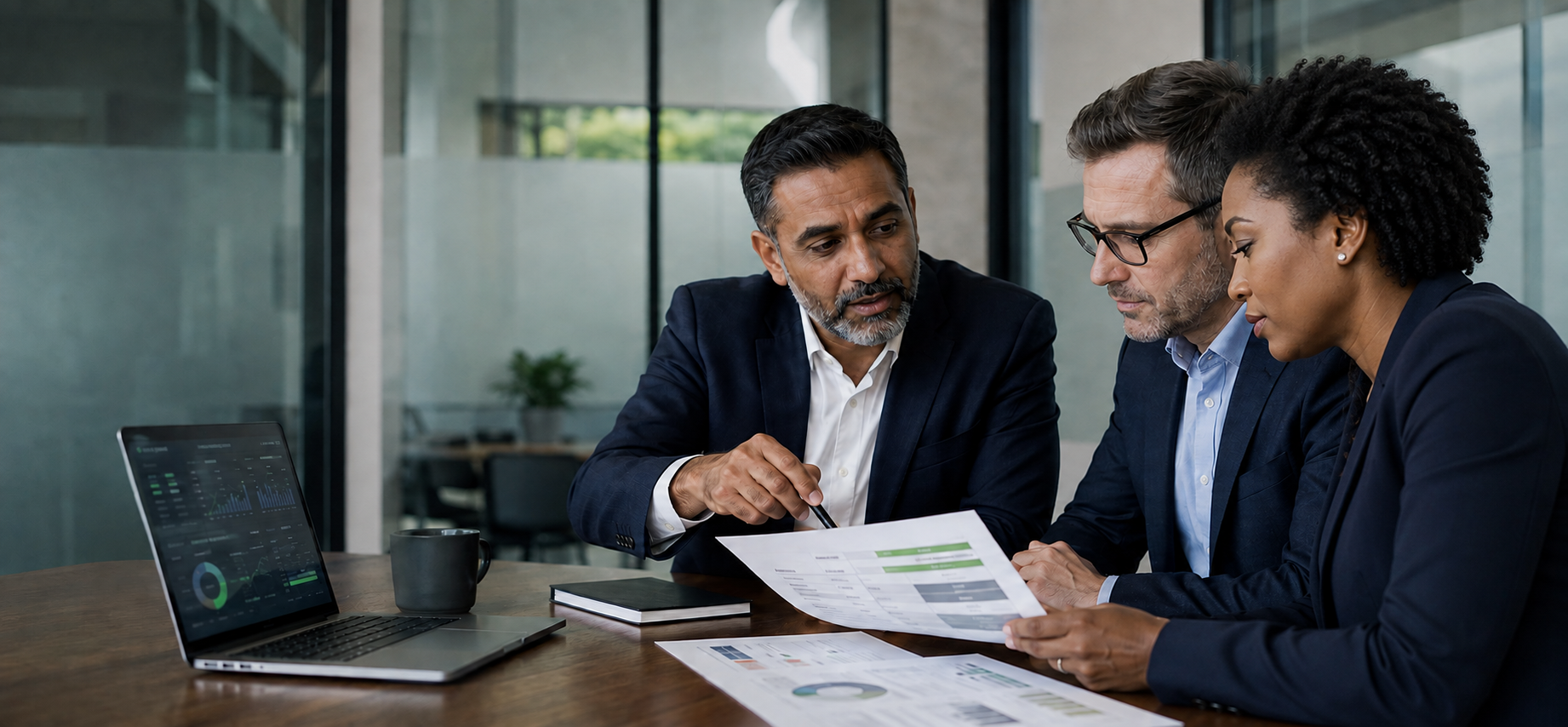 Fractional cybersecurity advisor reviewing business risk with executives